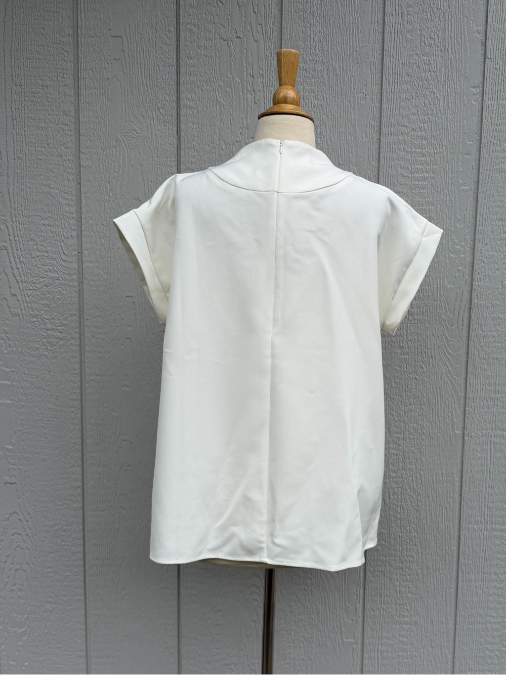 Mazik Ivory Mock-Neck Cap Sleeve Blouse L - Picture 4 of 7